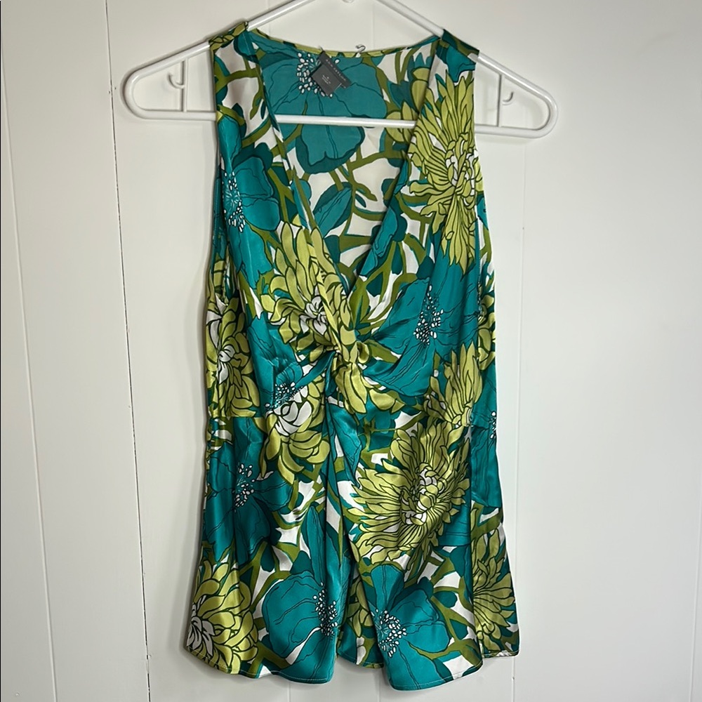 Ann Taylor Teal and Lime Twist-Front Floral Camisole